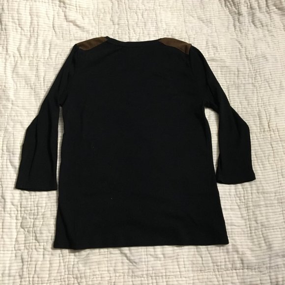 Ralph Lauren Black Women's Top with Faux Leather Shoulder Accents Size Large - Picture 3 of 6
